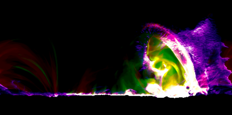 Instant del cicle d'una erupció solar segons el model del nou estudi | Mark Cheung (Lockheed Martin) i Matthias Rempel (NCAR)