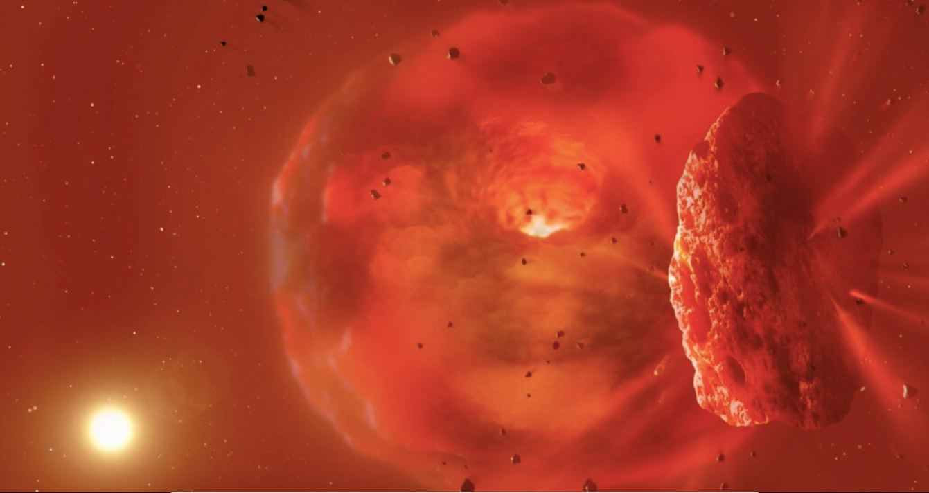 El xoc entre dos planetes va crear una quantitat enorme de restes incandescents | Mark Garlick / Universitat de Bristol