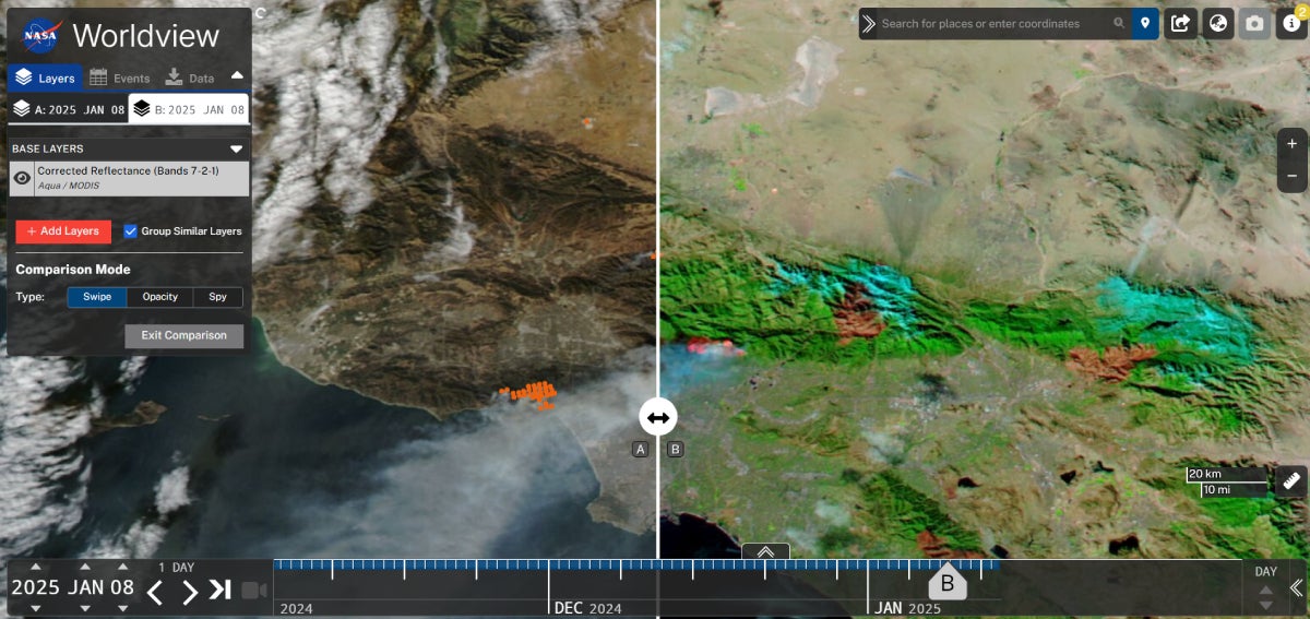 L'eina Worldview ofereix imatges per satèl·lit dels incendis a Los Angeles | NASA Worldview