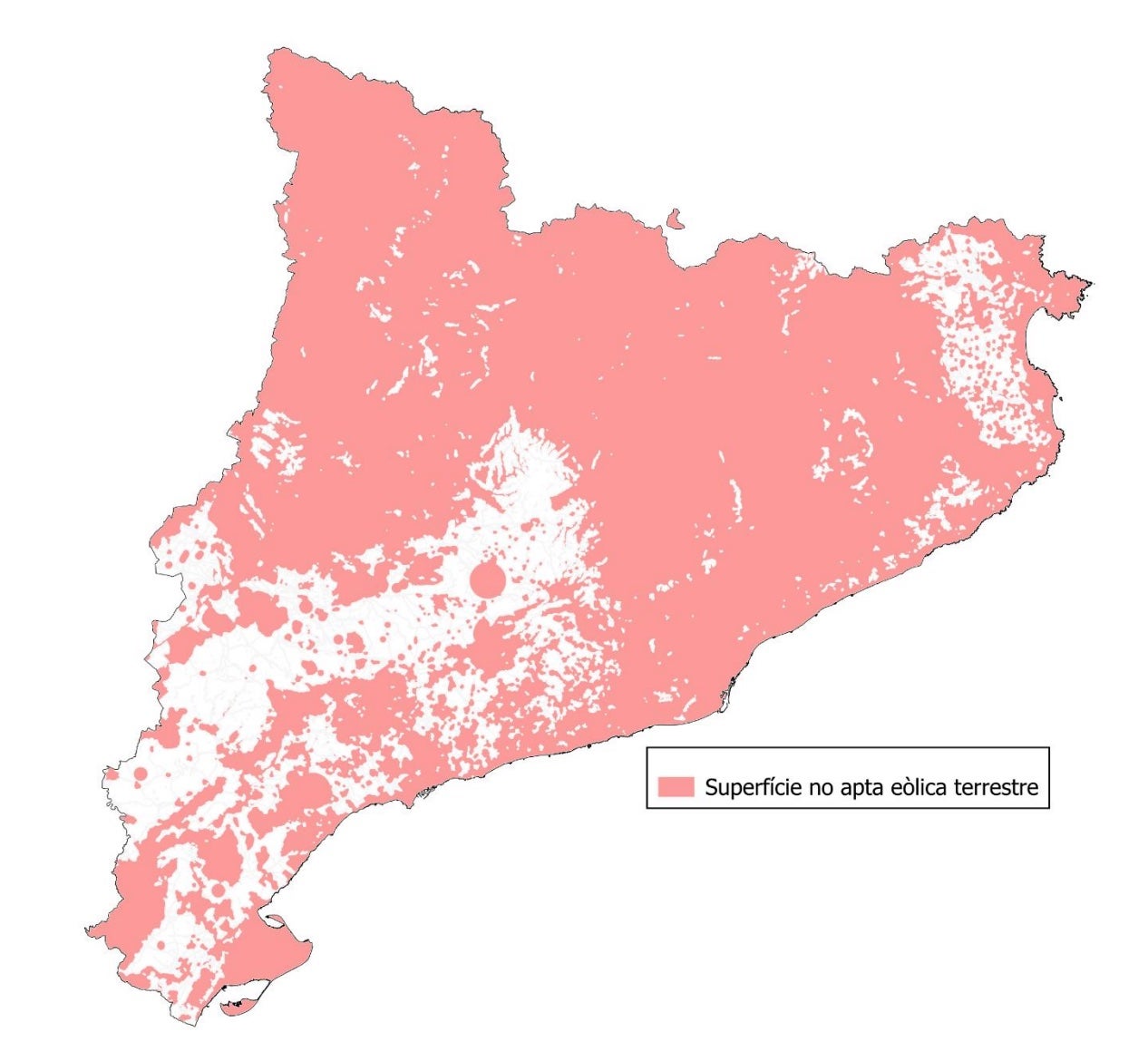 Superfície no apta per produir energia eòlica, segons el Plater