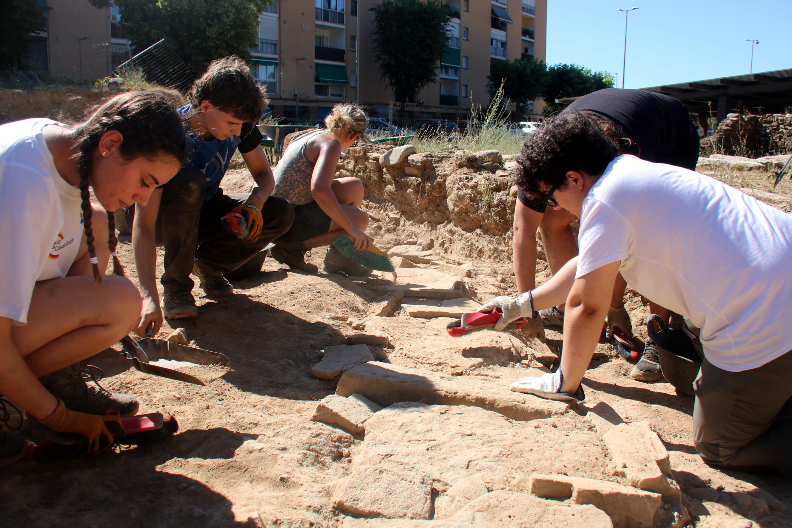 Detall de la ramificació de l'aqüeducte de la vil·la romana del Pla de l'Horta que abastia d'aigua part de l'àrea productiva del conjunt | Xavier Pi (ACN)