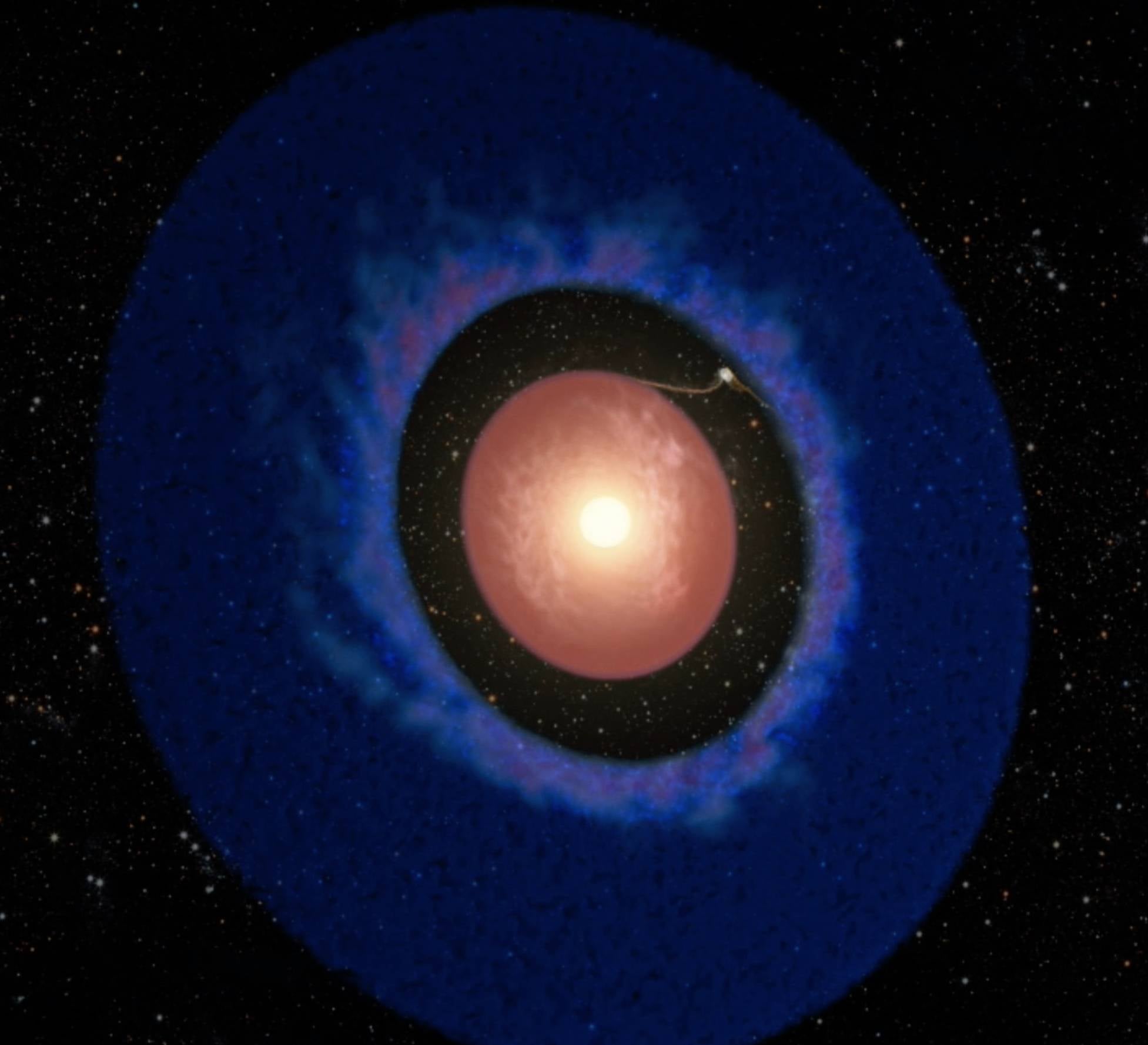 Concepte artístic que representa Elias 2-24 b, l'exoplaneta més jove detectat fins ara, que encara creix dins del disc de gas i pols que envolta la seva jove estrella. El material del disc s'està acumulant activament sobre el planeta de la massa de Júpiter, que es troba dins d'un espai prominent al disc, cosa que dóna suport a la teoria principal de la formació de planetes gegants.