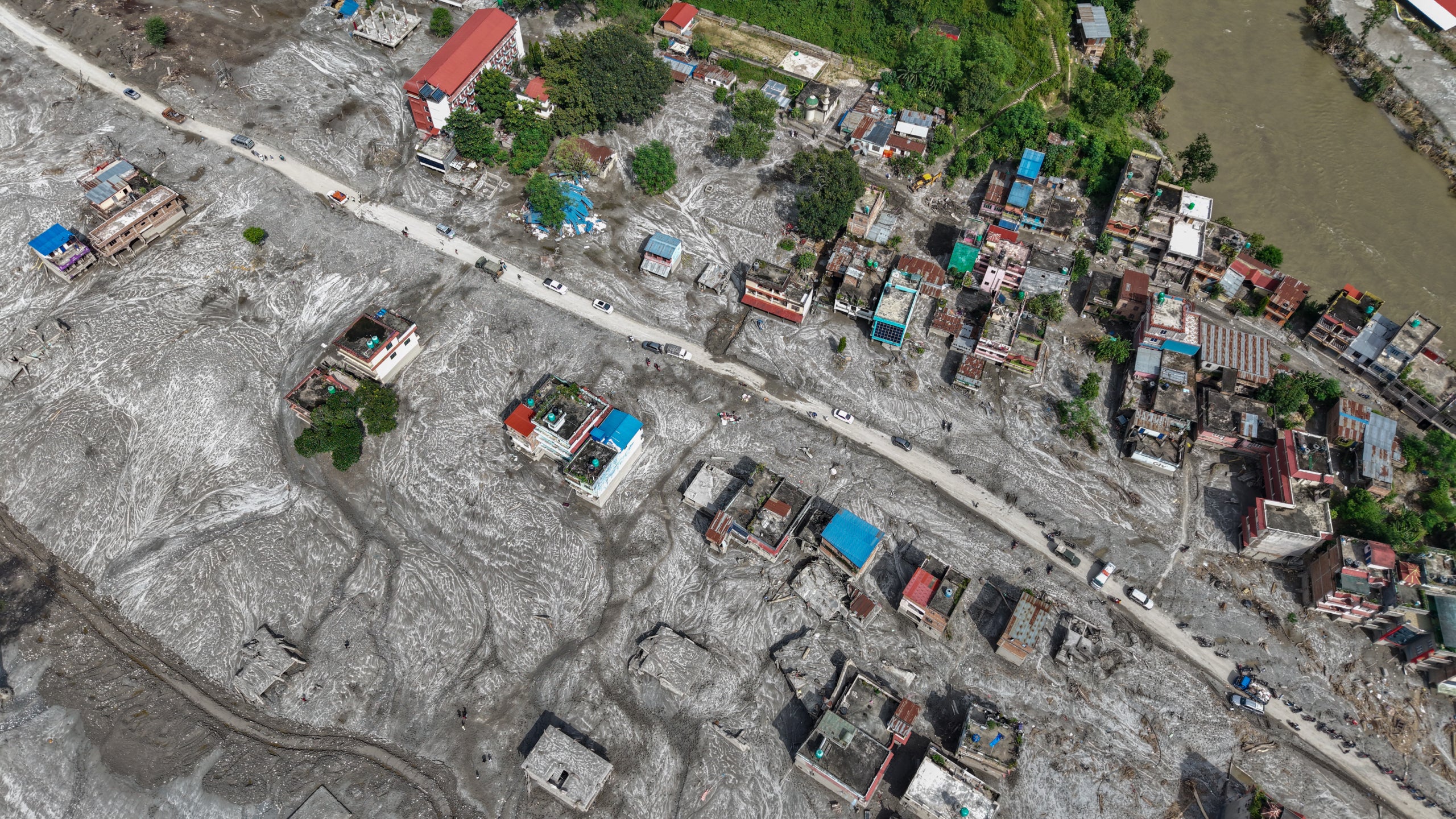 Vista aèria d'una de les zones afectades per la riuada al Nepal / EP